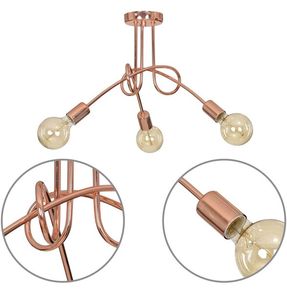 Stropní svítidlo Edison 3, měděné tělo svítidla