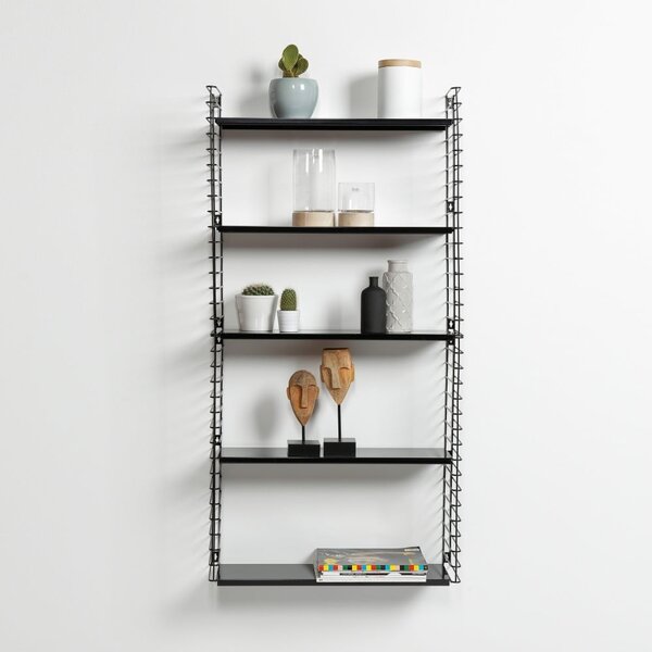 3patrový regál s černými policemi Metaltex Libro, šířka 70 cm