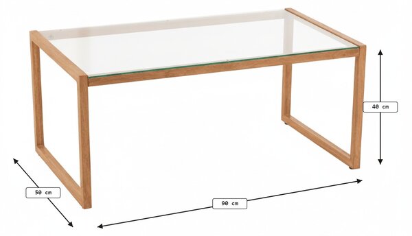 Konferenční stolek NATURELE se skleněnou deskou 90x50 cm, hnědý