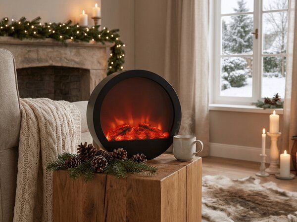 LED dekorace kulatý krb COZY WARM 35x34,5 cm, černý