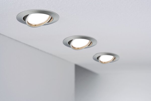 Paulmann 93412 LED base, kulatá bodovka z kartáčovaného hliníku, 1x6,5W LED 3000K GU10, prům. 9cm