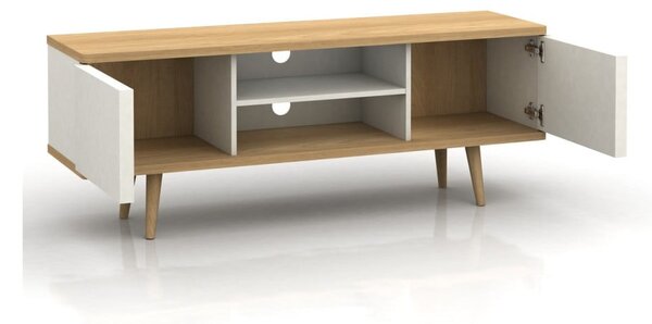 Bílý TV stolek v dekoru dubu 140x52 cm Alana - Støraa
