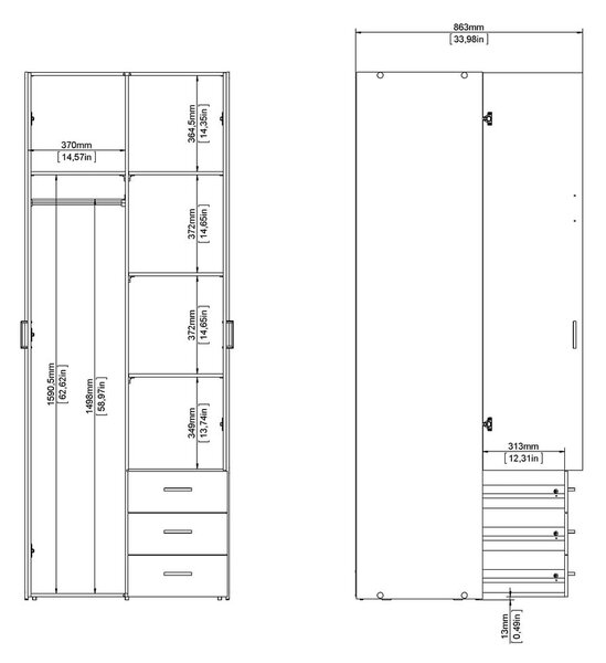 Bílá šatní skříň 78x200 cm Space – Tvilum