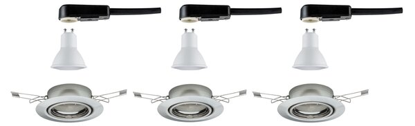 Paulmann 93420 LED base, set kulatých bodovek z kartáčovaného hliníku, 1x6,5W LED 3000K GU10, prům. 9cm