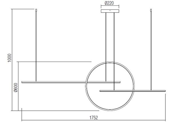 Redo 01-1737 Giotto, moderní závěsné svítidlo, 66W LED 3000K dimswitch, černá, délka 176cm