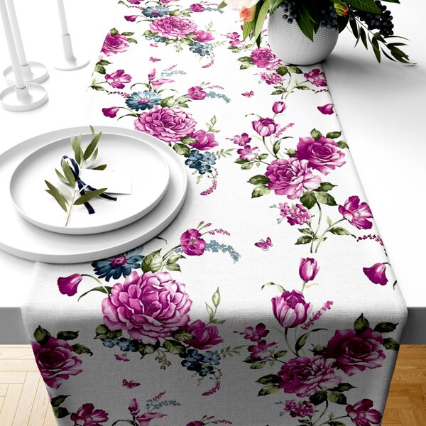 Ervi bavlněný běhoun na stůl - Fialové květy