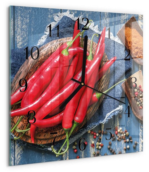 Skleněné hodiny na stěnu Chilli paprička zskc-30x30-00177095
