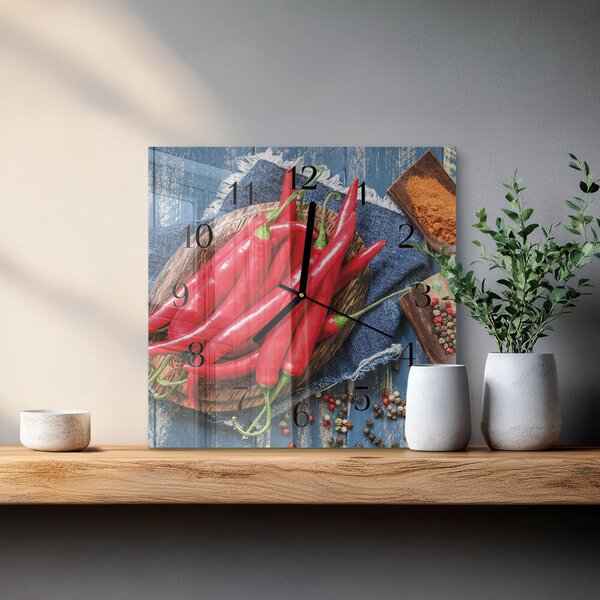 Skleněné hodiny na stěnu Chilli paprička zskc-30x30-00177095