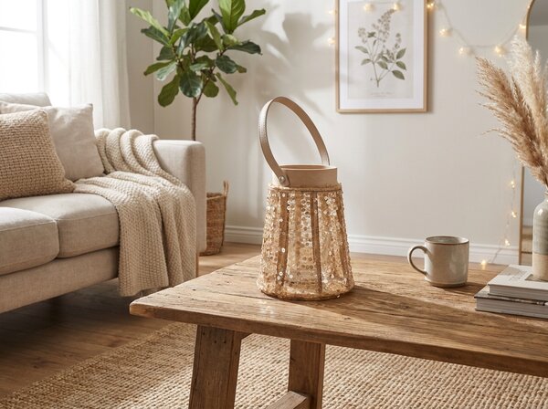 Lucerna s flitry CONE GLAM 26 cm, přírodní