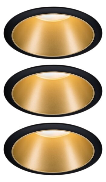 Paulmann 93404 Cole Coin, set bodovek v černo-zlaté úpravě, 3x6W LED 2700K tříkrokové stmívání, prům. 8,8cm, IP44