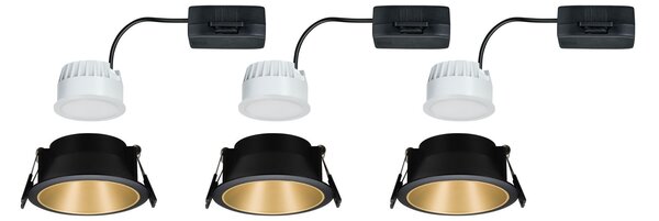 Paulmann 93404 Cole Coin, set bodovek v černo-zlaté úpravě, 3x6W LED 2700K tříkrokové stmívání, prům. 8,8cm, IP44