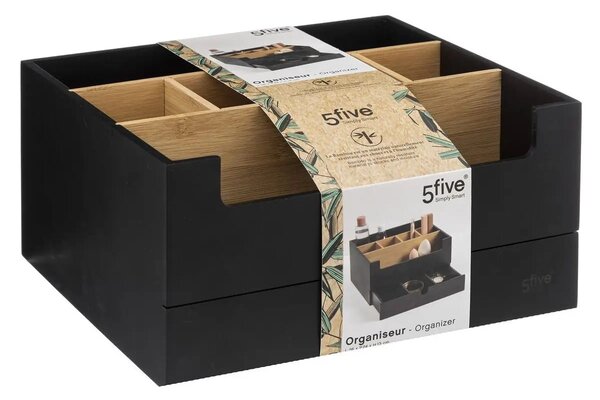 Kosmetický organizér Natureo, černá/s dřevěnými prvky