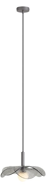 Designová závěsná lampa stříbrná s kouřovým sklem - Kemner