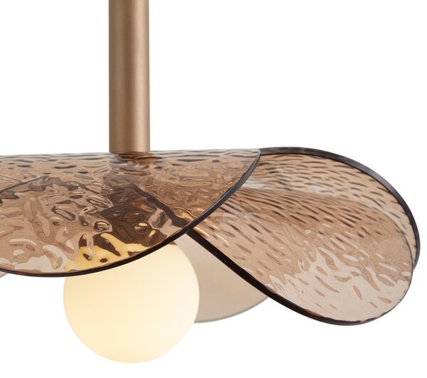 Designové závěsné svítidlo tmavý bronz s jantarovým sklem - Kemner