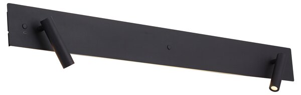 Moderní černé nástěnné svítidlo se 2 světly vč. LED s podsvícením a USB-C - Longly