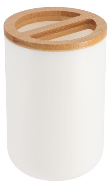 Koupelnový pohár na kartáčky Besson, bílá/s dřevěnými prvky, 300 ml