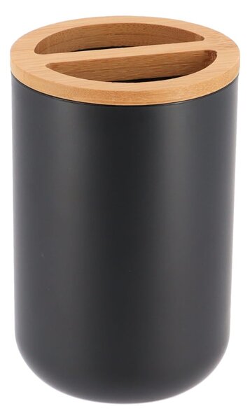 Koupelnový pohár na kartáčky Besson, černá/s dřevěnými prvky, 300 ml