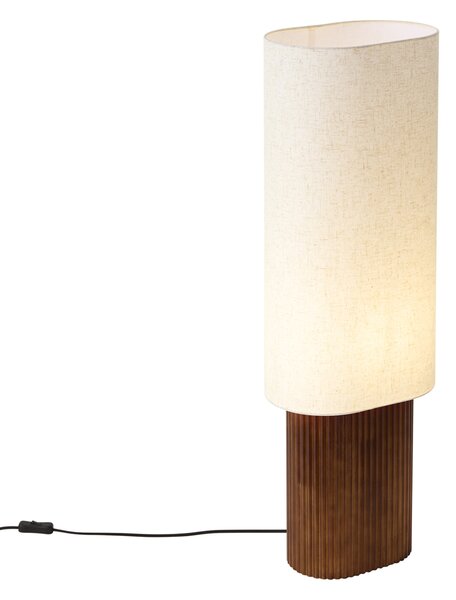 Japandi stojací lampa z ořechového dřeva s látkovým stínidlem 90 cm - Lamel