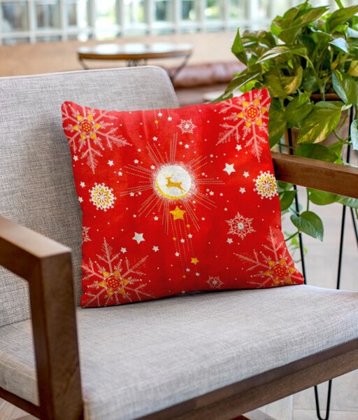 Ervi povlak na polštář bavlněný - Vánoční vzor - červený