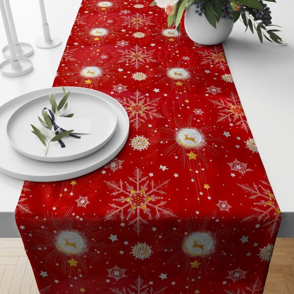 Ervi bavlněný běhoun na stůl - Vánoční vzor - červený