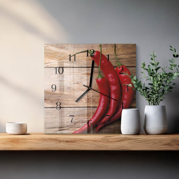 Skleněné hodiny na stěnu Chilli papričky zskc-30x30-00180035