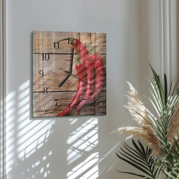 Skleněné hodiny na stěnu Chilli papričky zskc-30x30-00180035