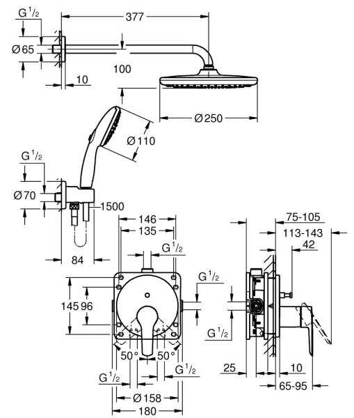 GROHE 25292000 - Podomítkový sprchový systém START VITALIO START 250 chrom