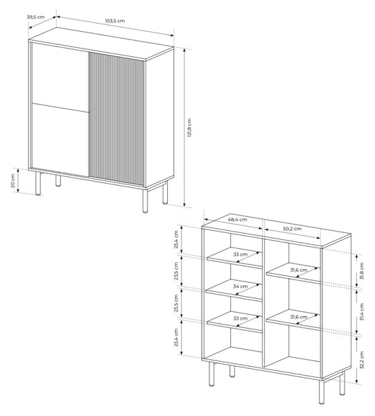 Komoda, barva: dub Cremona, rozměry: 103,5 x 121,8 x 39,5 cm