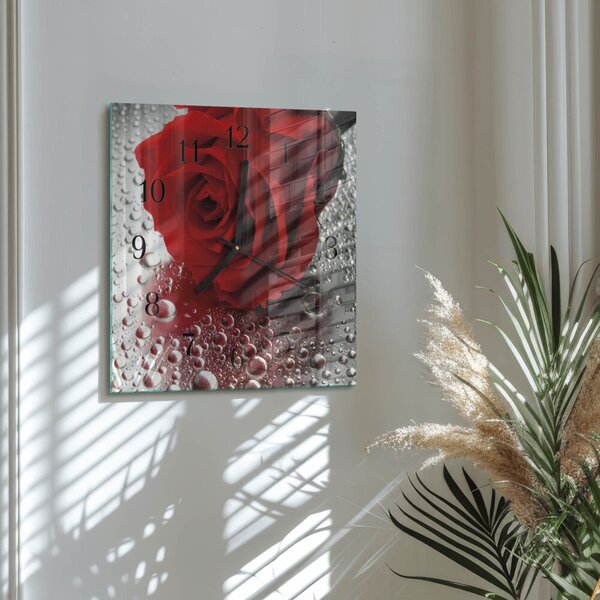 Skleněné hodiny na stěnu Růže zskc-30x30-00178742