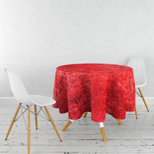 Ervi dekorační ubrus na stůl kulatý - mačkaný samet červený