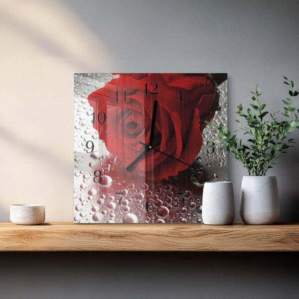 Skleněné hodiny na stěnu Růže zskc-30x30-00178742