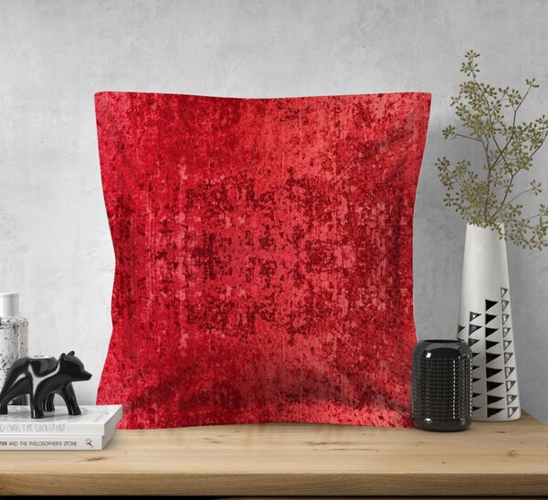 Ervi povlak na polštář dekorační s lemem mačkaný samet červená