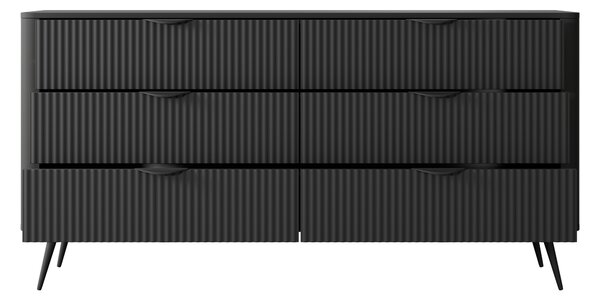 Komoda: 6 zásuvek, černá barva, rozměry 163 x 81 x 38 cm