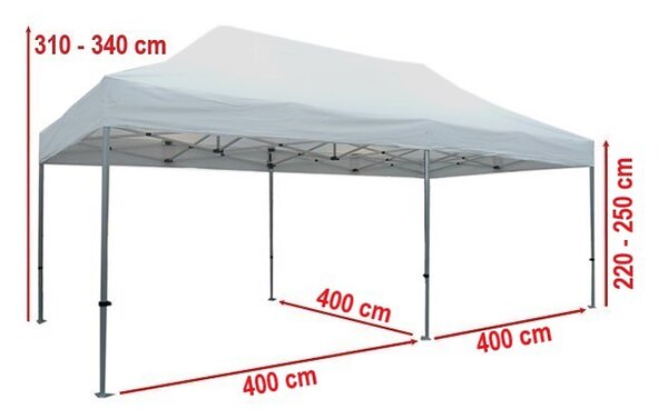 Nůžkový párty stan 4x8m ALU Premium – 4 plné bočnice barva Bílá