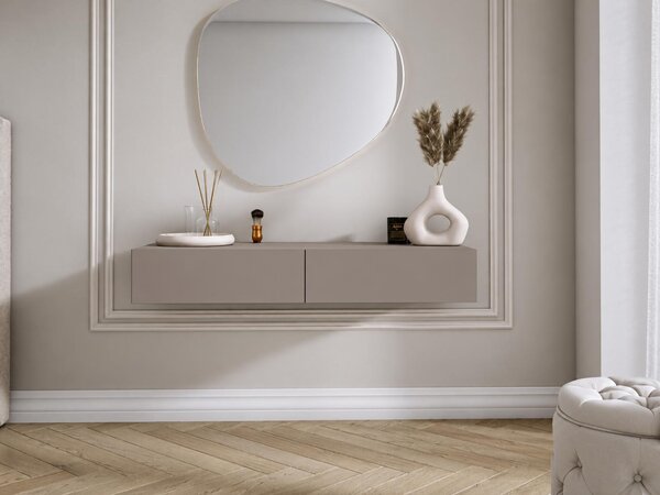 Zavěšená komoda se dvěma zásuvkami, s hladkým povrchem – barva taupe, rozměry 100 x 39,6 x 16 cm