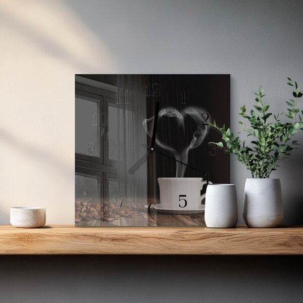 Skleněné hodiny na stěnu Káva zskc-30x30-00181197