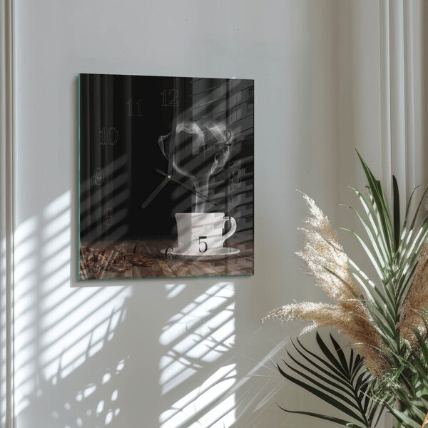 Skleněné hodiny na stěnu Káva zskc-30x30-00181197