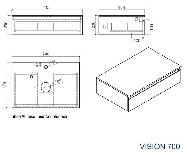 Koupelnová skříňka pod umyvadlo Vision 700 - Bílá matná