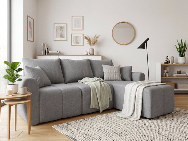 Rozkládací oboustranná sedací souprava do L SEVIO 246x145 cm, šedá + 2 polštářky ZDARMA