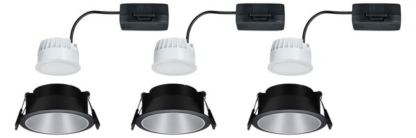 Paulmann 93408 Cole Coin, set bodovek v černo-stříbrné úpravě, 3x6W LED 2700K tříkrokové stmívání, prům. 8,8cm, IP44