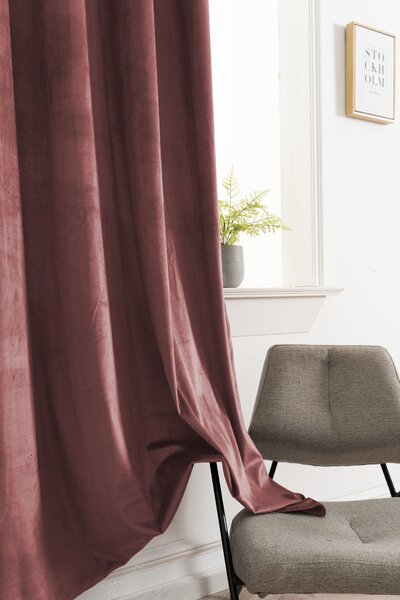 Zatemňovací závěs ELVIO VELVET 140x250 cm, starorůžový Zavěšení: Kovové kroužky