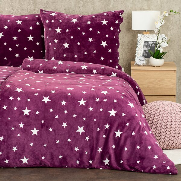 4Home Povlečení mikroflanel Stars violet , 140 x 200 cm, 70 x 90 cm