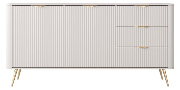 Komoda: 3 zásuvky, 2 dvířka, materiál: kašmír, zlaté nožky, rozměry: 163 cm (výška), 2 x 81 cm (šířka), 2 x 38 cm (hloubka)