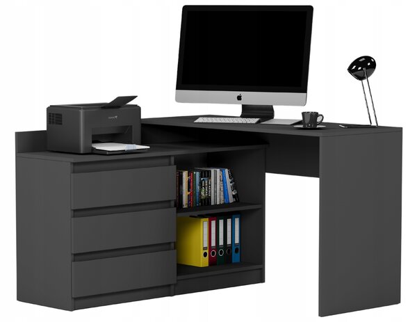 Rohový psací stůl Framire antracitový 120 x 50 x 76 cm se 3 zásuvkami