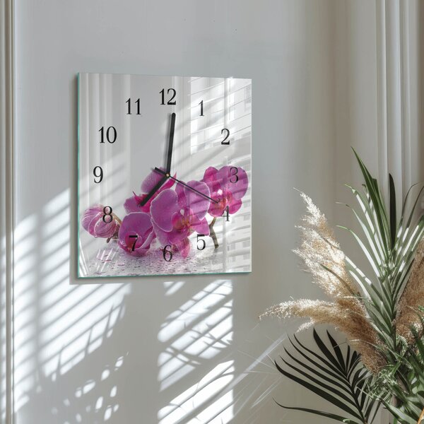 Skleněné hodiny na stěnu Orchidej zskc-30x30-00177569