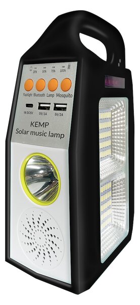 Multifunkční solární LED lampa s reproduktorem a powerbankou Kemp