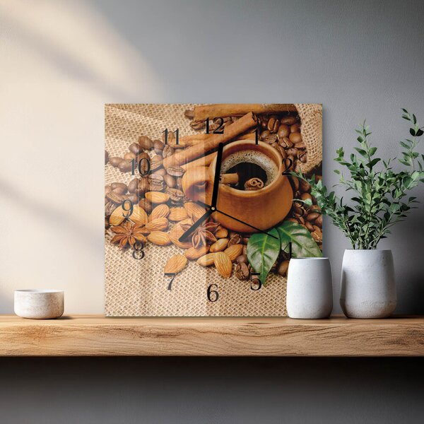 Skleněné hodiny na stěnu Skořicové mandle zskc-30x30-00177926