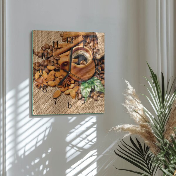 Skleněné hodiny na stěnu Skořicové mandle zskc-30x30-00177926