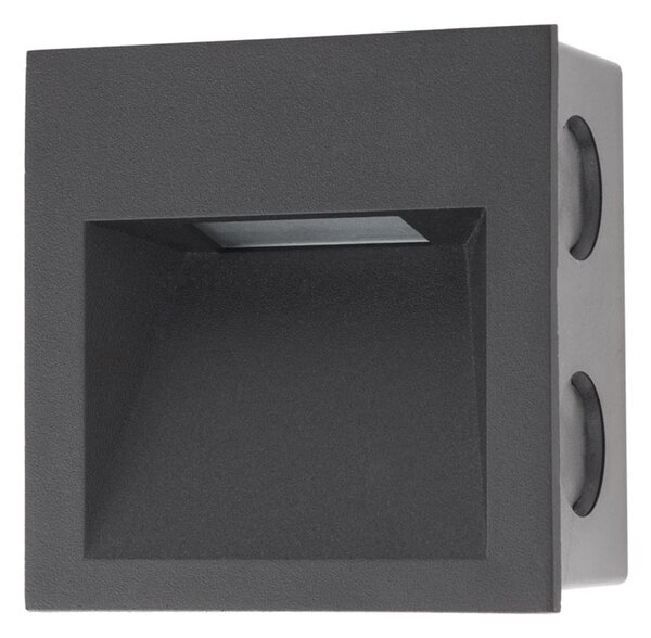 Arelux GS01WWIP20 BK Xghost, černé interiérové zápustné svítidlo do stěny, 2W LED 3000K, 9x9cm, IP20