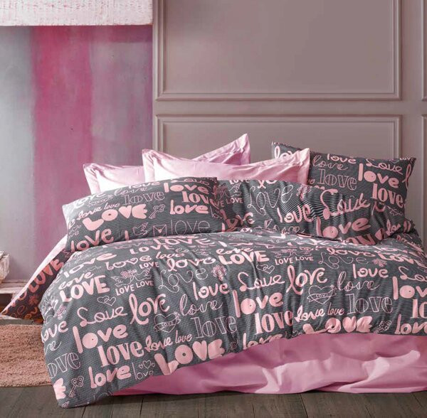 Ervi bavlněné povlečení oboustranné - s nápisem LOVE/ružové
